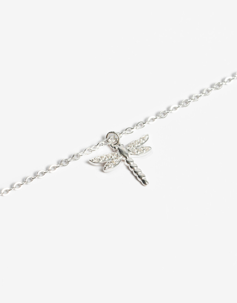 Cadena Corta con Dije Strass Cadena Con Dije Plata 925 Y Cubic - Plateado