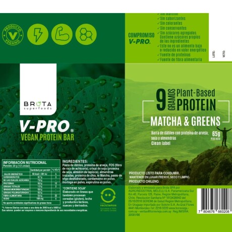 ¡OFERTA POR VENCIMIENTO! Protein Bar Vegan 65g Caja x12 Brota- Matcha & Greens ¡OFERTA POR VENCIMIENTO! Protein Bar Vegan 65g Caja x12 Brota- Matcha & Greens