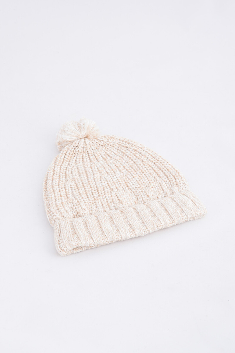 Gorro de punto con pom pom - Beige 