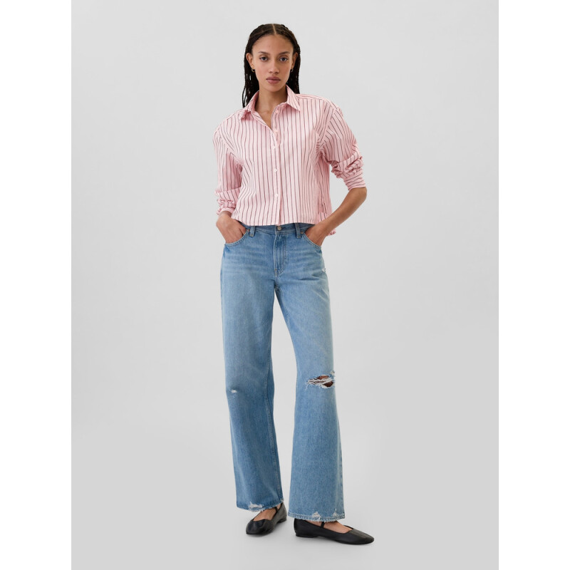 V-LS CROPPED POPLIN SHIRT PINK STRIPE
