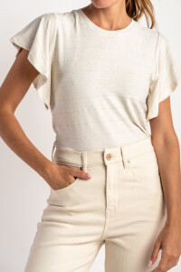 Remera Manga Volado Beige Melange