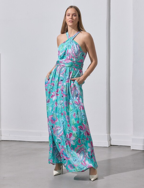 Vestido Maxi Cruzado VERDE AGUA/MULTI