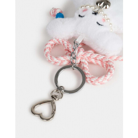 Llavero Y Charm De Conejo Con Moño Blanco Crudo