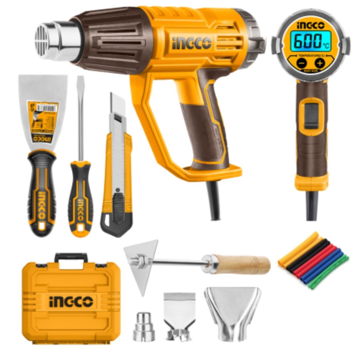PISTOLA DE CALOR 2000W EN SET VALIJA Y ACCESORIOS LCD INGCO HG2000581 