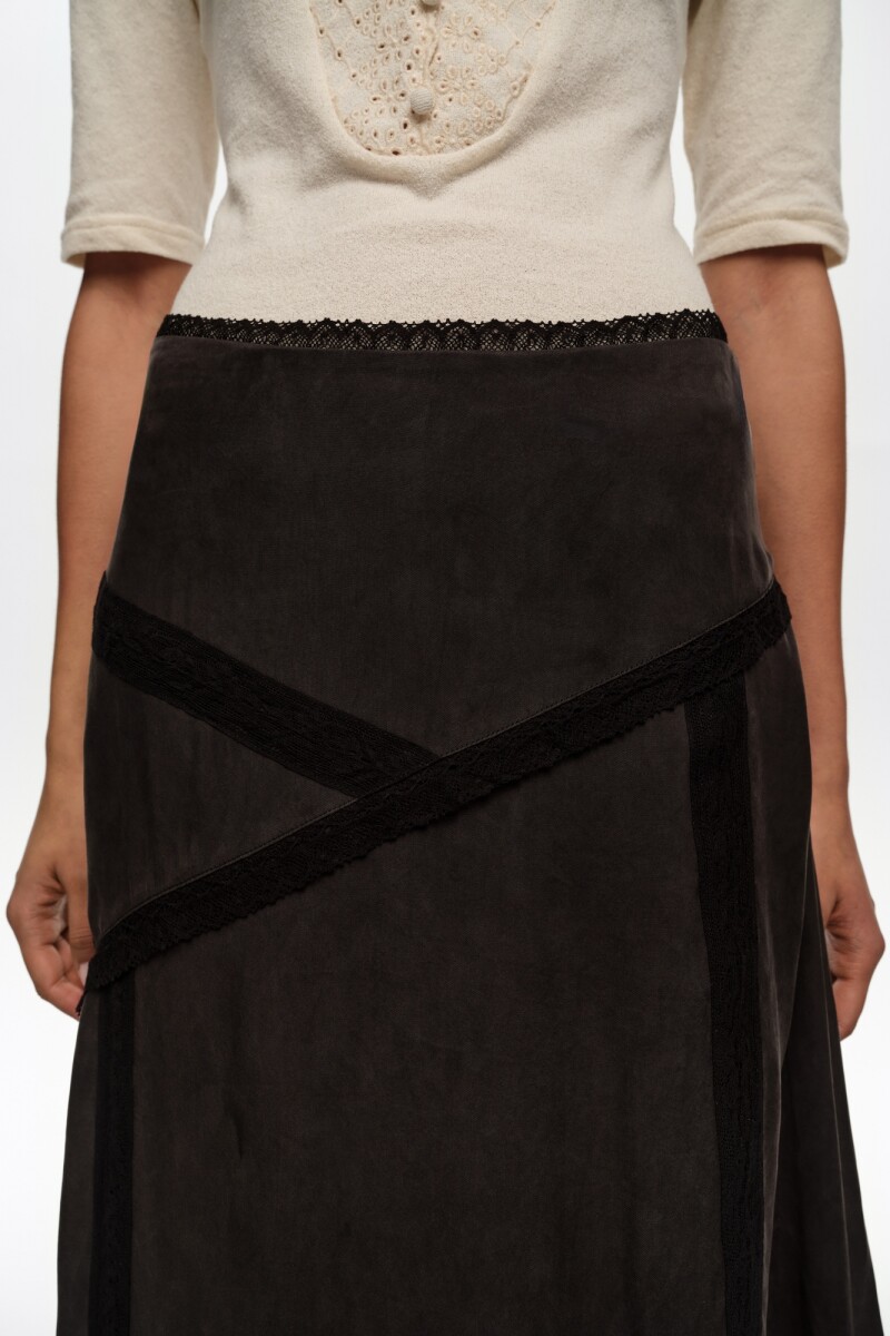 FALDA MIDI ENCAJE Negro