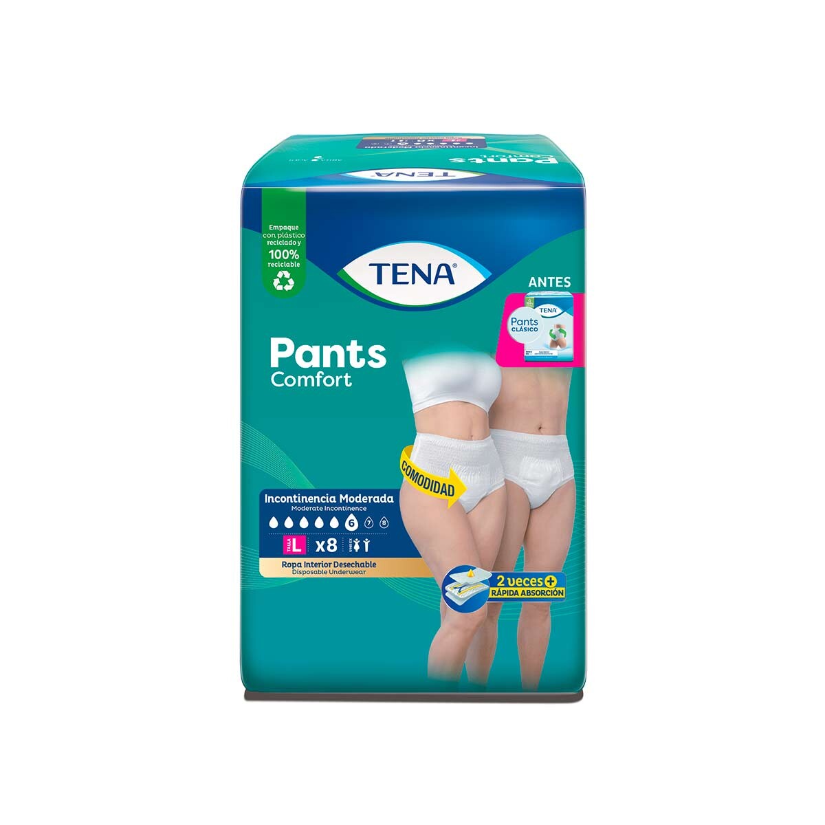 TENA PANTS CLASICO GDE PAQ. X 8 UNID. 
