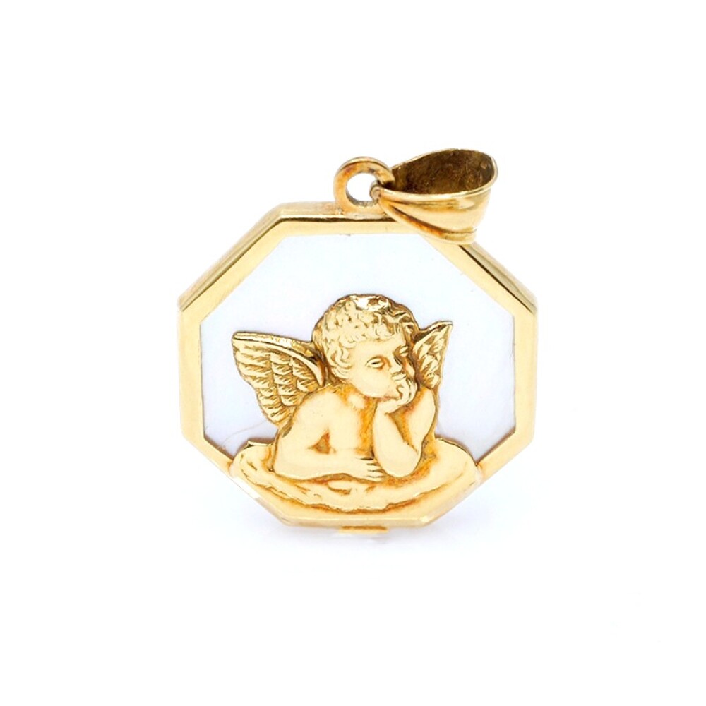 Medalla Octogonal Angelito De Oro 18K Con Nácar Medalla Octogonal Angelito De Oro 18K Con Nácar