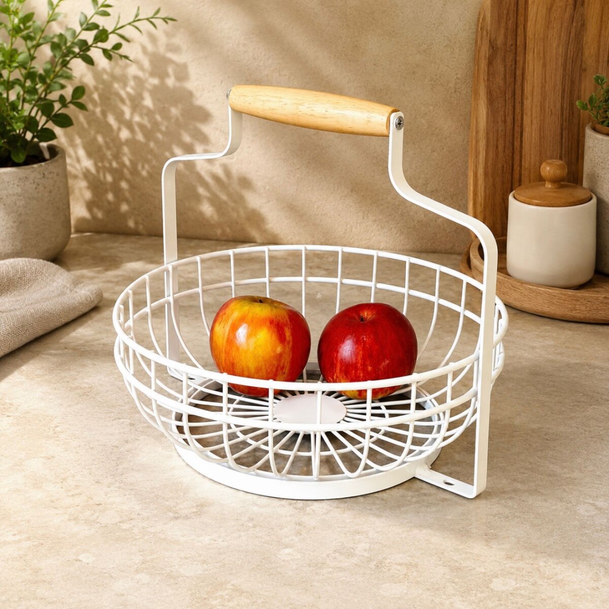 Frutera Metálica Mango Madera Largo 27cm x Alto 25cm 