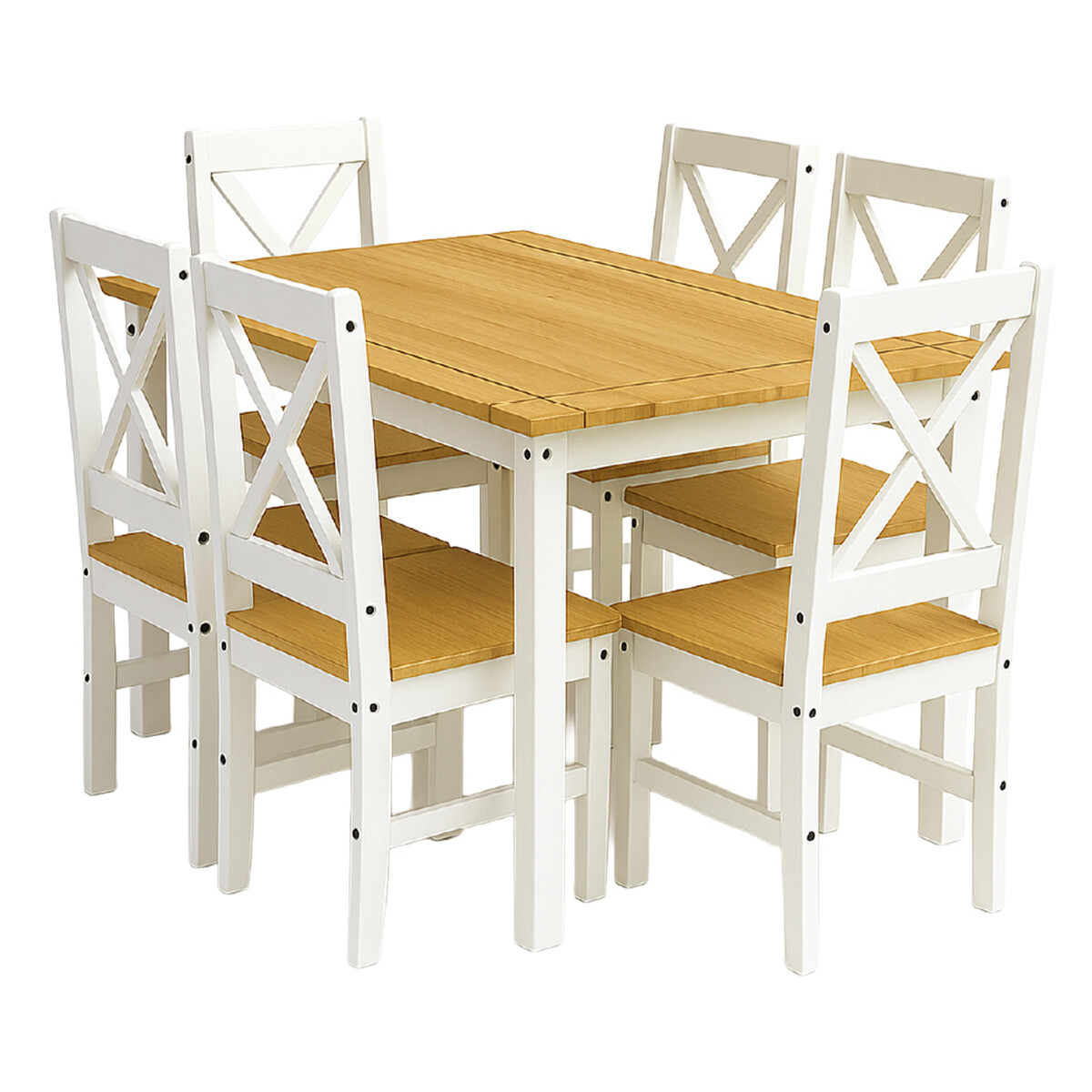 Juego De Comedor Mesa + 6 Sillas Ltc Alba 100% Madera - Blanco 