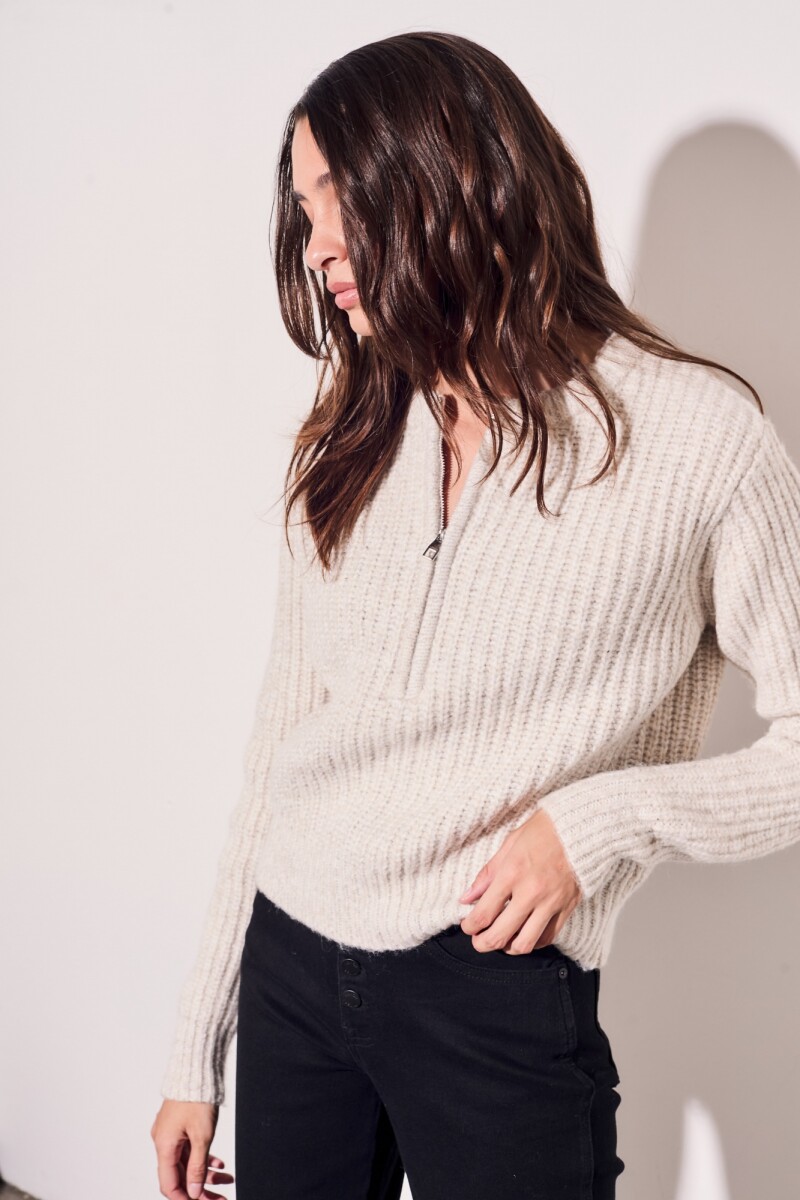 Sweater Medio Cierre Beige Melange