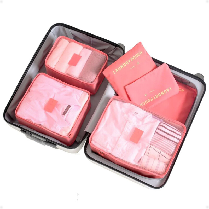 Bolso Organizador de Valija Para Viaje Necessaire de 6 Piezas Salmón