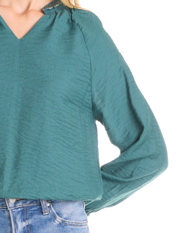Blusa Saten Mostacillas VERDE OSCURO