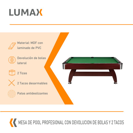 Mesa De Pool Profesional Con Devolución De Bolas + 2 Tacos Verde oscuro