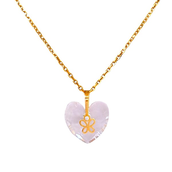 Dije Corazón-Oro bajo-Piedra Cuarzo cristal y Zirconia-CP8670 Conpiedra