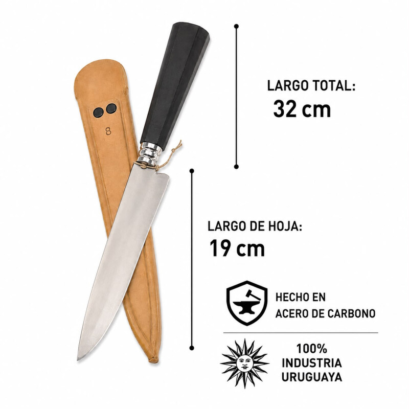 Cuchillo Artesanal Acero de Carbono Mango Guampa o Hueso y Vaina de Cuero N°8 Cuchillo Artesanal Acero de Carbono Mango Guampa o Hueso y Vaina de Cuero N°8