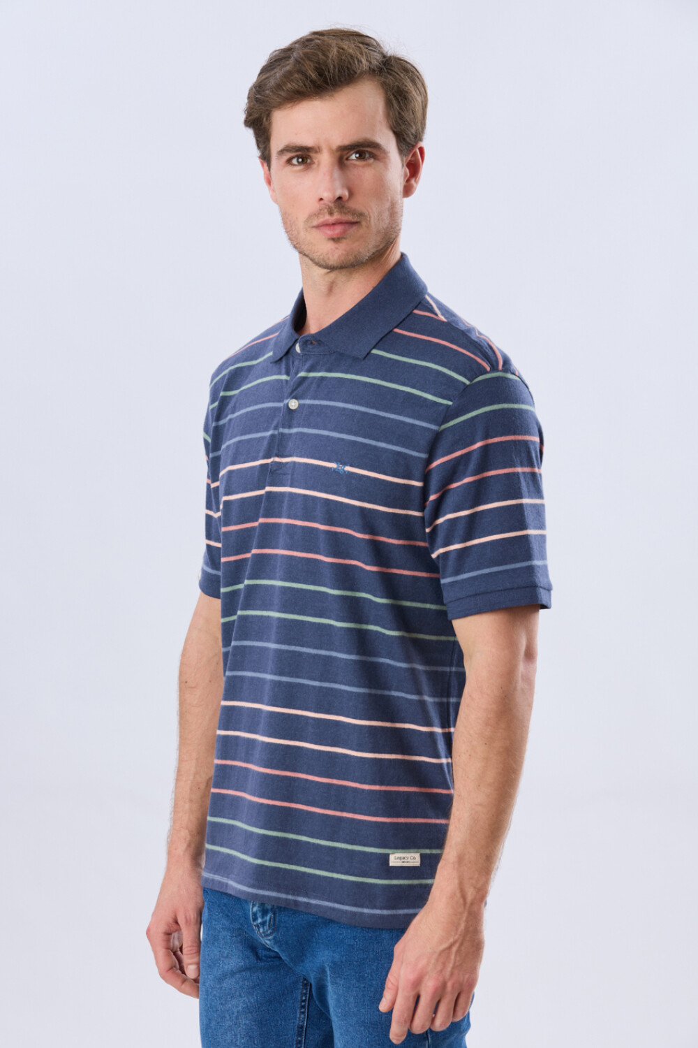 REMERA POLO RAYADA JERSEY Azul