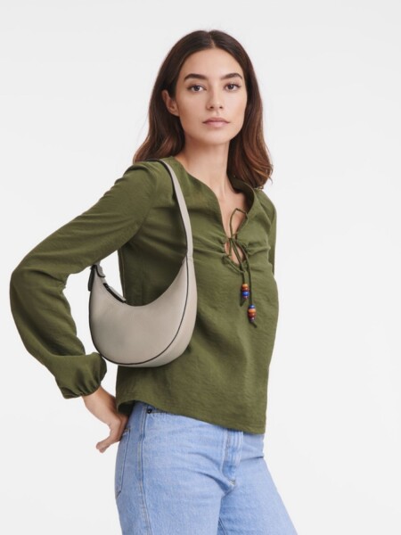 Longchamp -Cartera Longchamp Hobo de cuero Gris