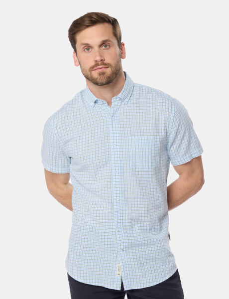 CAMISA CUADROS DE LINO Celeste