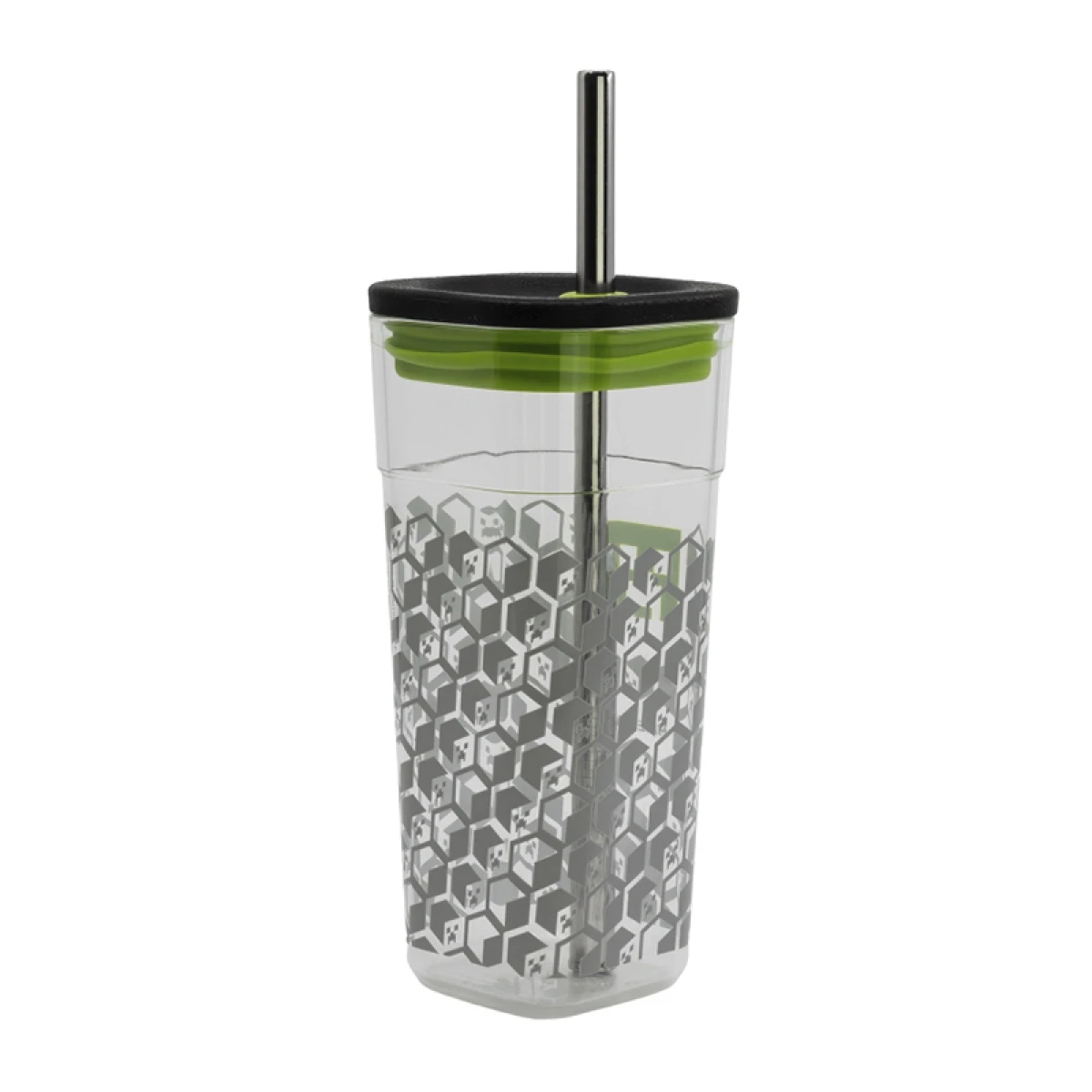 Vaso Acrílico Cuadrado Minecraft con Pajita Acero 540 ml 