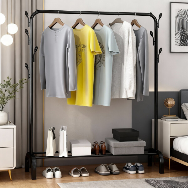 Perchero Para Ropa Con Perchas Ganchos Armario de Metal con Estante Zapatero Imback Color Negro Perchero Para Ropa Con Perchas Ganchos Armario de Metal con Estante Zapatero Imback Color Negro