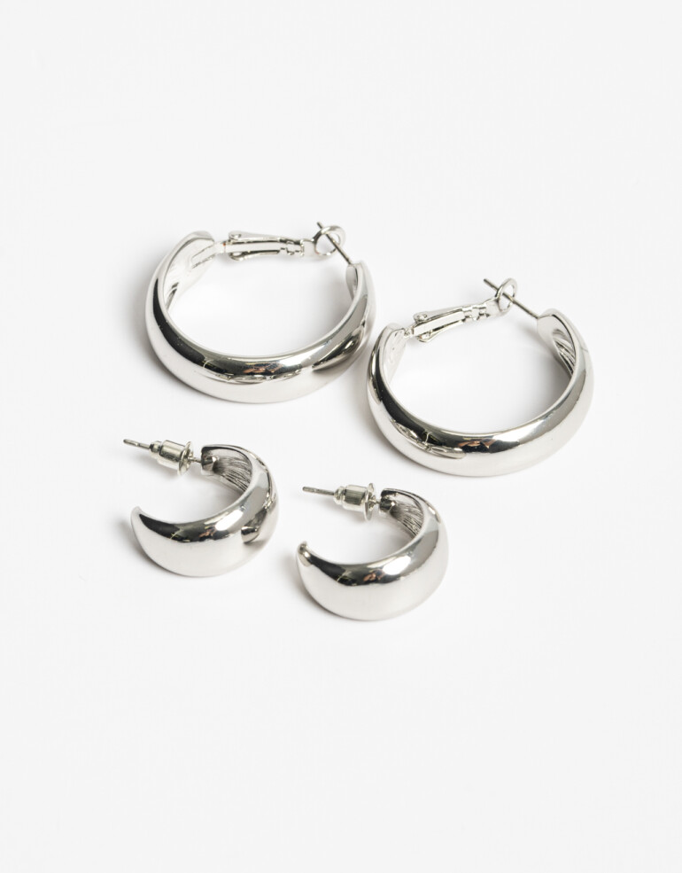 Aros Argollas Set Metal Set De Argollas Bold - Plateado Rodio
