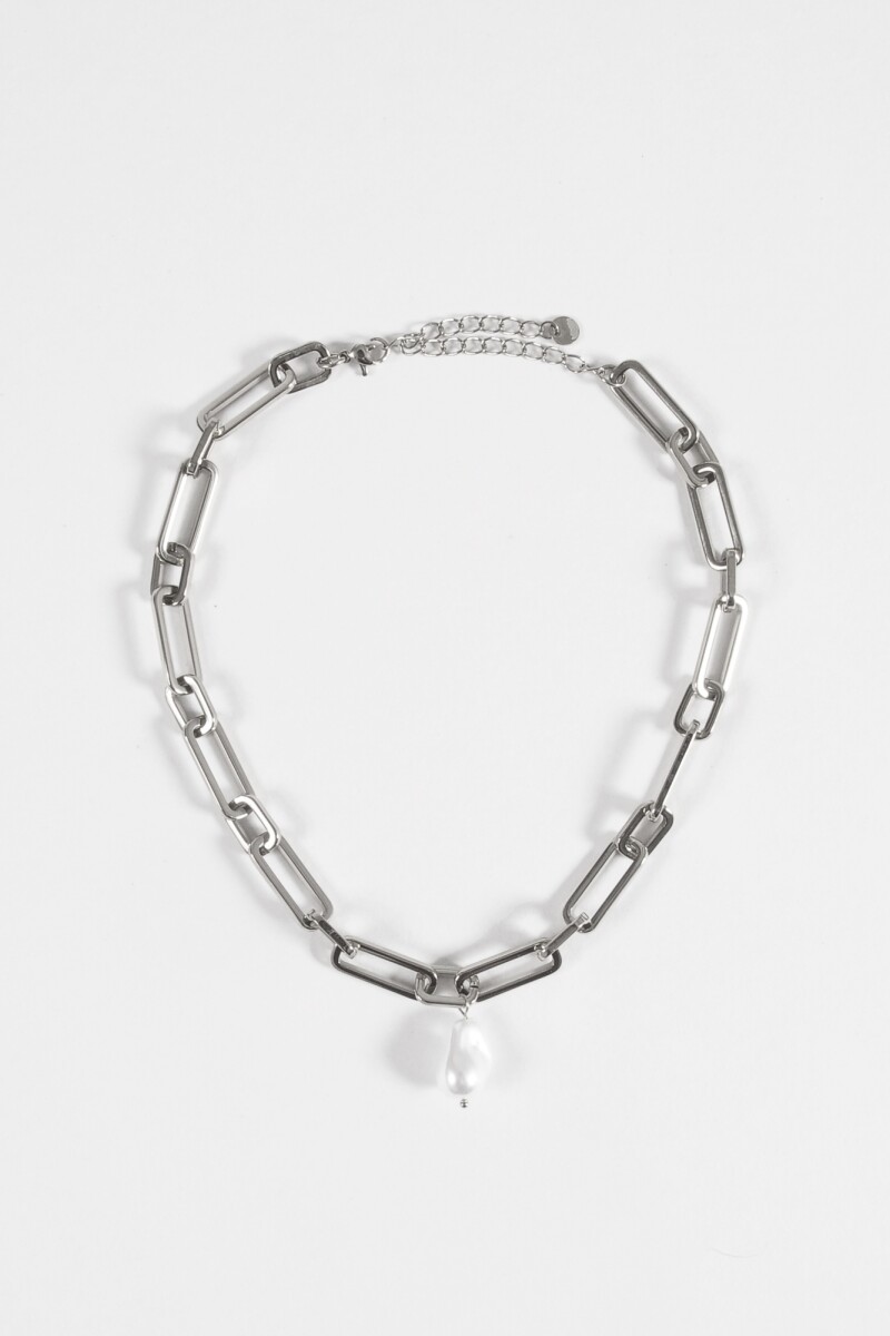 Collar gargantilla acero dije perla plateado
