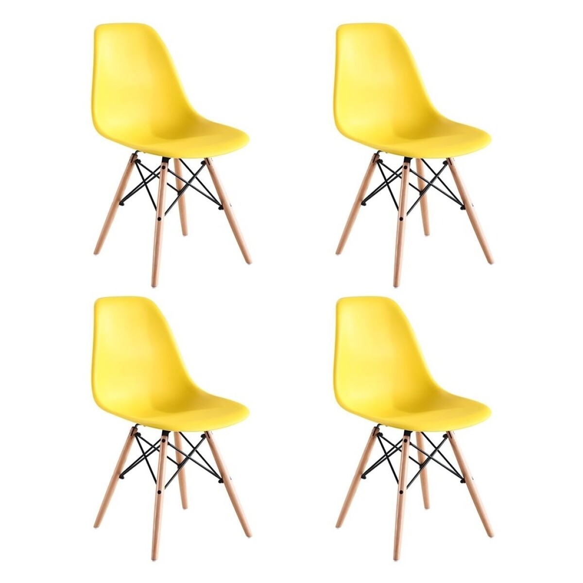 Kit x4 Eames DKR Base En Madera Infantil - Amarillo 