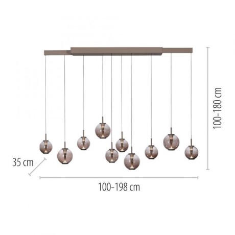 Colgante led extensible motorizado 70w 10 luces cristal ámbar a control remoto, Bronce Colgante led extensible motorizado 70w 10 luces cristal ámbar a control remoto, Bronce
