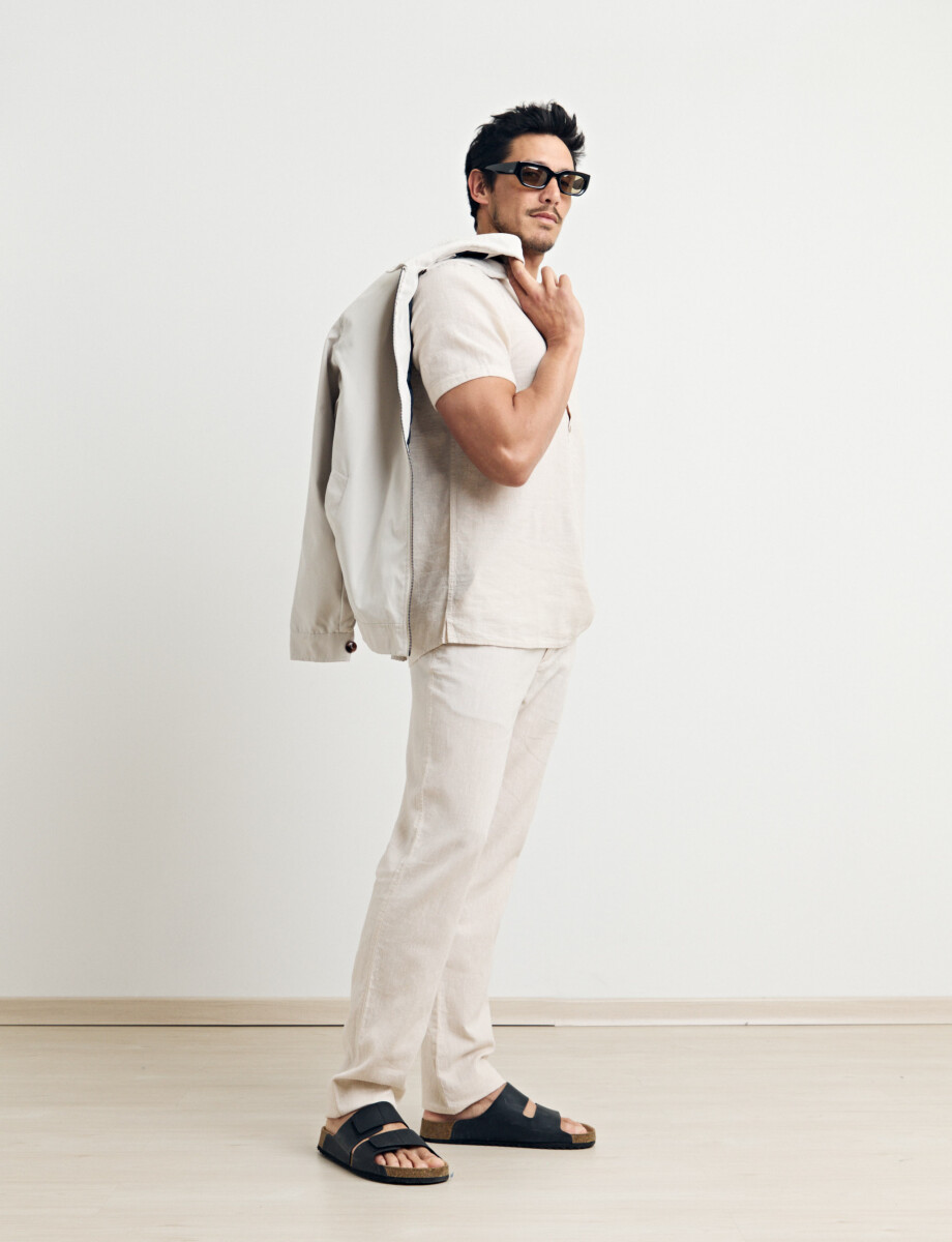 012405 CAMISA HARRINGTON LABEL Beige