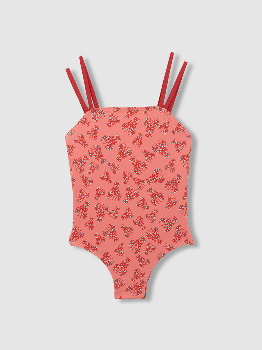 Bañador Con Estampado De Langostas Rosa