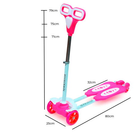 Monopatín Tripatín Tijera Regulable 4 Ruedas Infantil Rosa