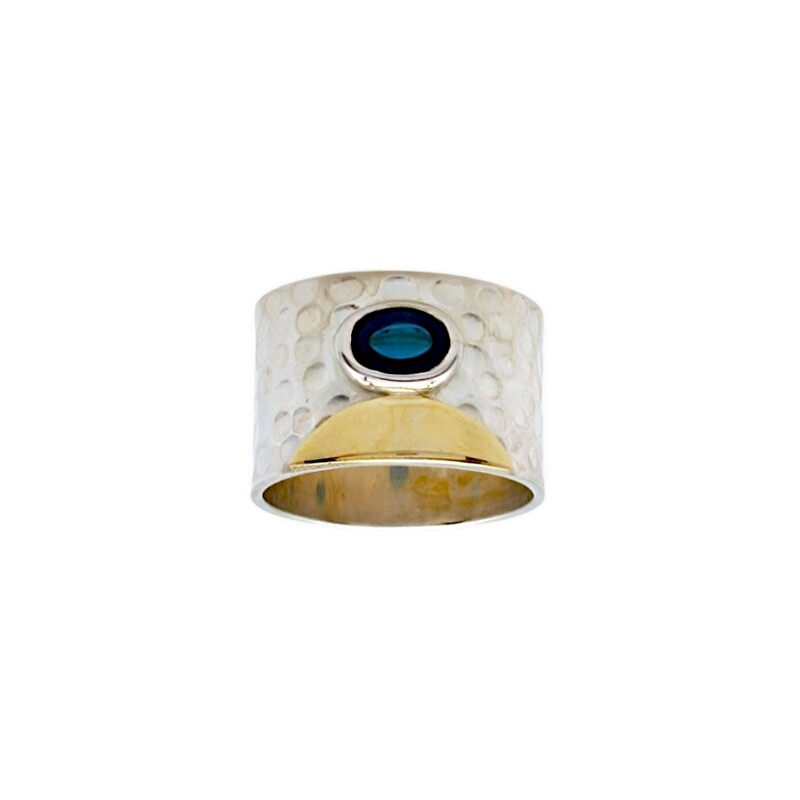 Anillo martillado punto Zafiro-Plata y oro-Piedra Zafiro-AN5932 conpiedra