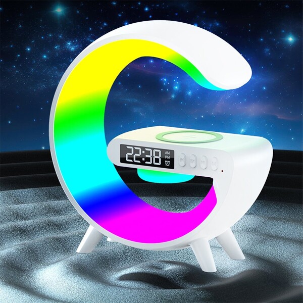 Lampara Velador Parlante Cargador Inalámbrico Celular Color Variante Blanco