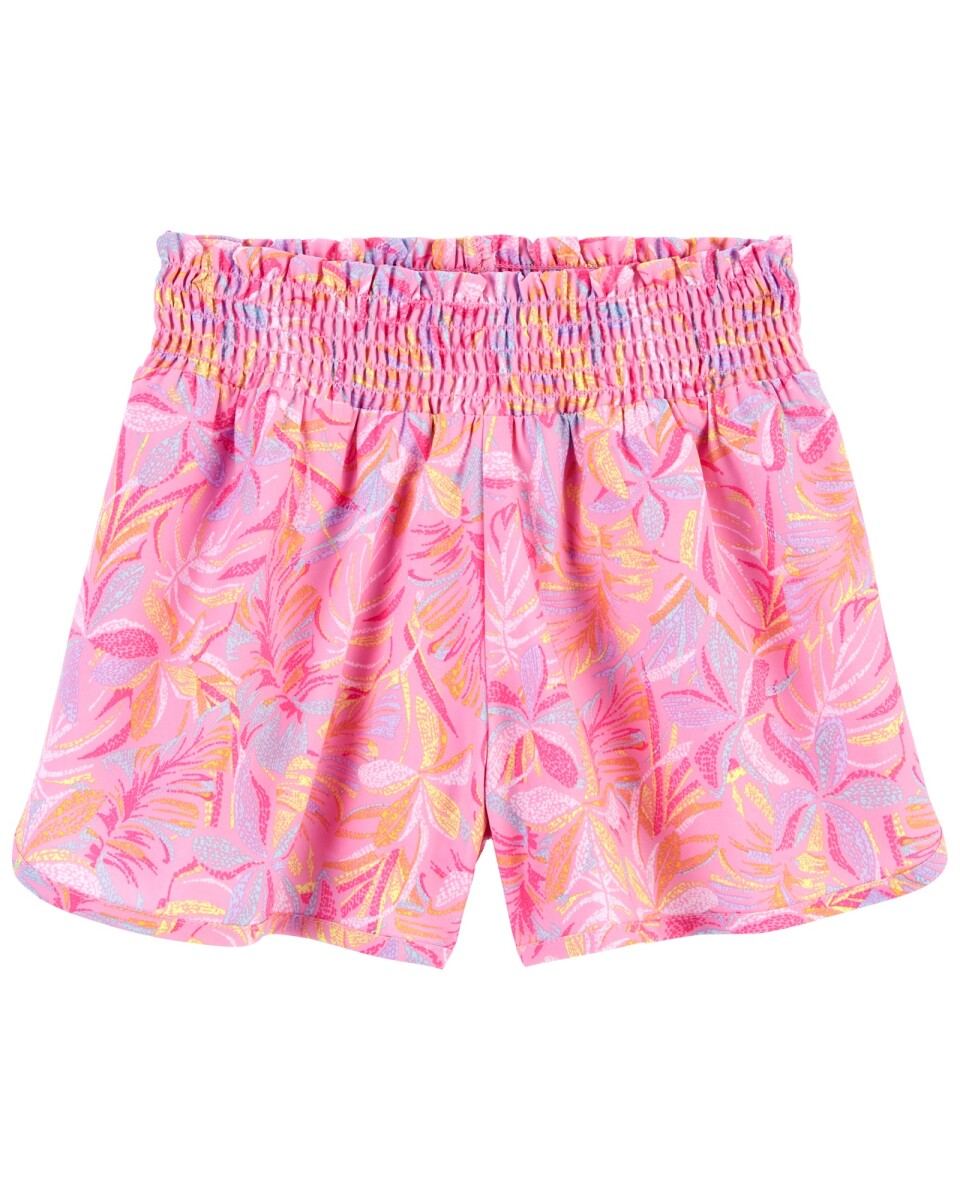 Short activo de popelina absorvente, con fruncido y diseño floral 