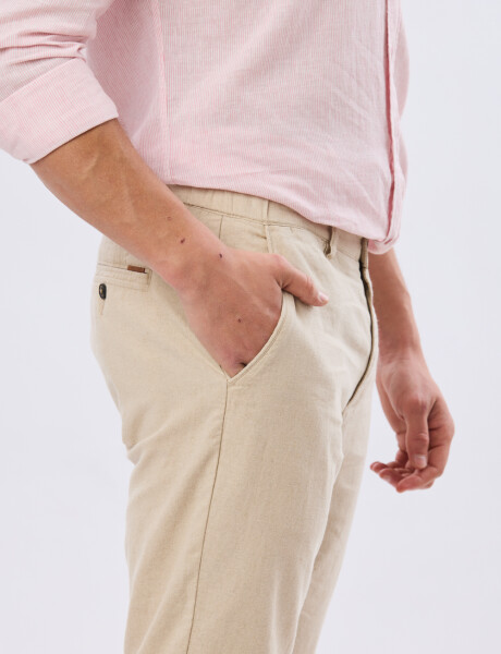 PANTALÓN DE LINO CON CINTURA ELASTIZADA Beige