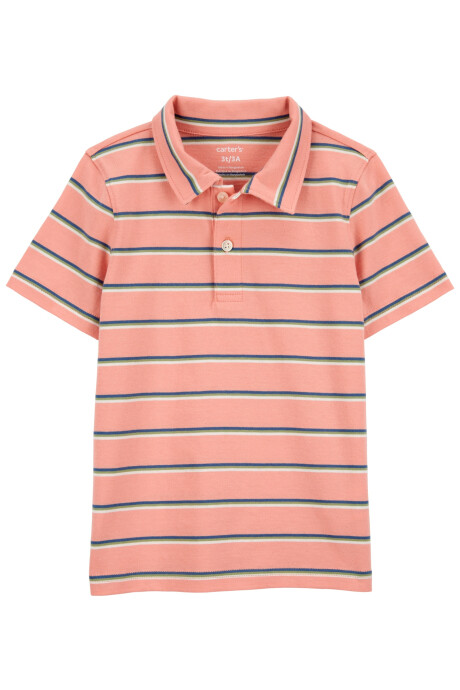 Remera polo de algodón, manga corta, diseño a rayas Sin color