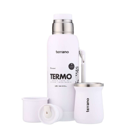 Kit Termo 1Lt Con Base De Silicona + Mate De Acero Tradicional Blanco