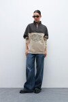 Buzo color block bordado beige