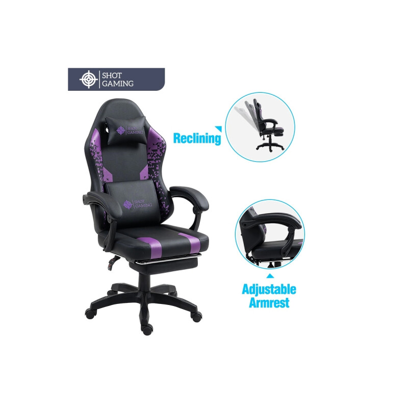 Silla Gamer Shot Gaming Shadow con reposapiés Negro y Violet Silla Gamer Shot Gaming Shadow con reposapiés Negro y Violet