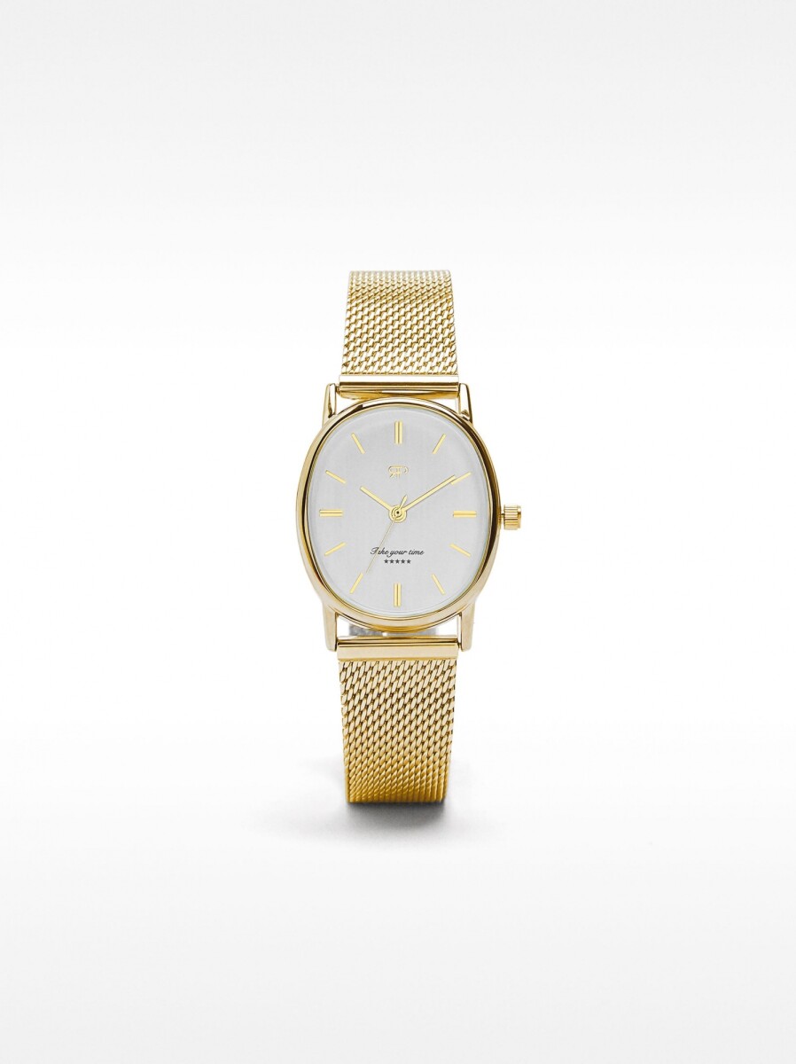 Reloj Ovalado Con Malla Metálica De Acero Inoxidable - dorado 