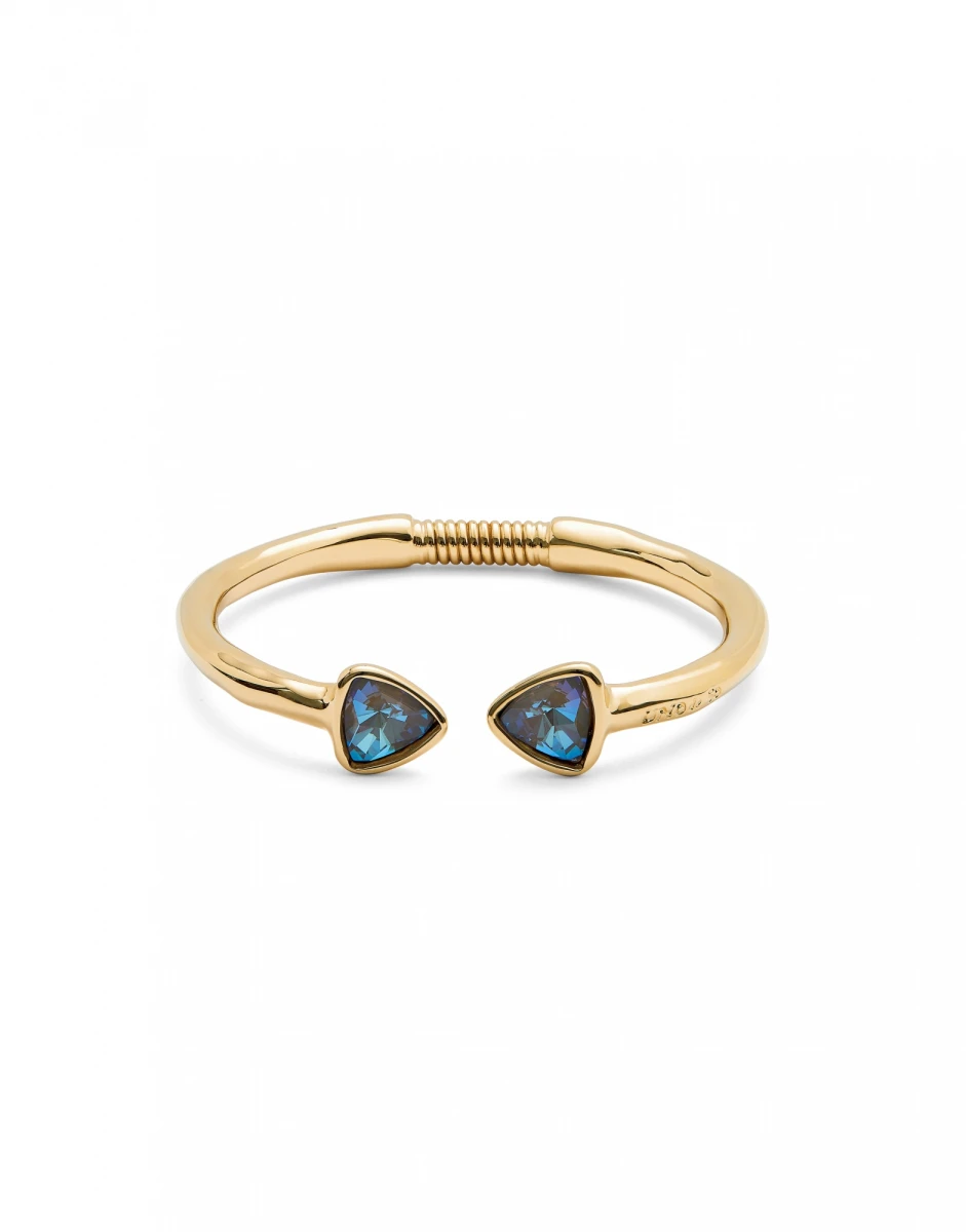PULSERA RÍGIDA FINA DE ALEACIÓN DE METALES BAÑADA EN ORO 18K CON DOS CRISTALES FACETADOS MULTICOLOR - Pulsera 