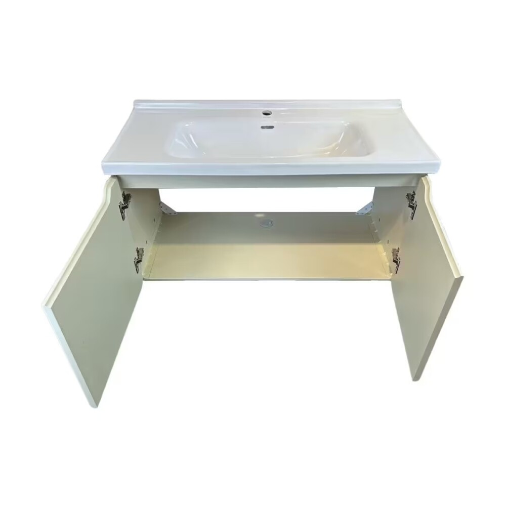 Mueble de baño suspendido Curve Beige 100 cm con Bacha de Loza Mueble De Baño Suspendido Curve Beige 100 Cm Con Bacha De Loza