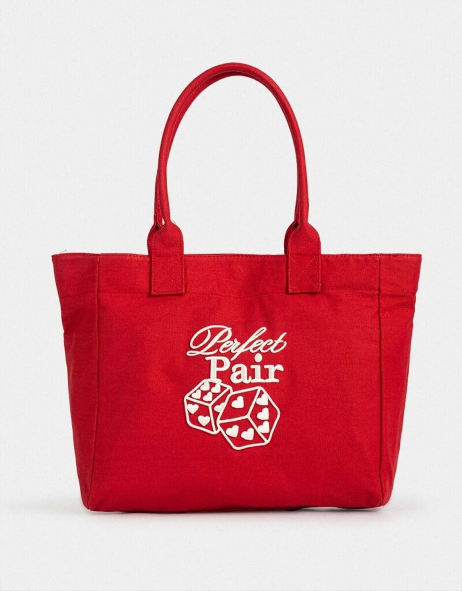 Cartera Shopper Bordada - Rojo Medio 