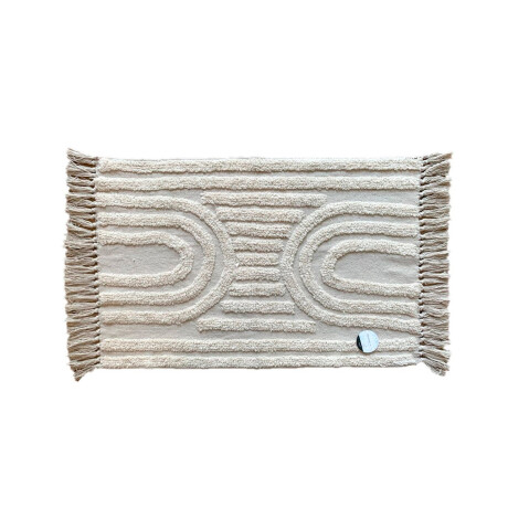 Alfombra Fleece Con Flecos Diseño Semicírculos Moderna Beige