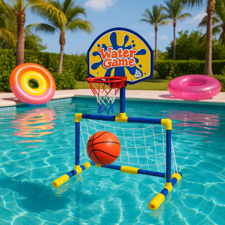 Juego Acuático 2en1 Para Piscina Arco/Aro Básquet c/Pelotas Azul