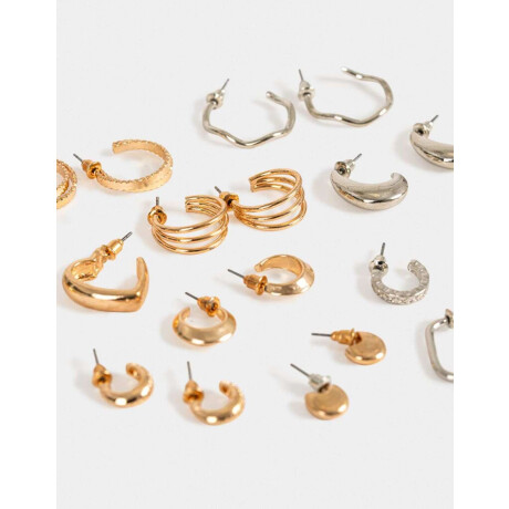 Aros Argollas Set Metal Combinacion Bicolor