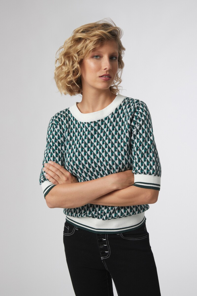 Sweater jacquard geometrico crudo