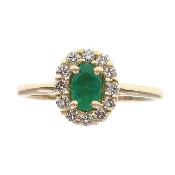 Anillo Diana en oro amarillo 18k con brillantes y esmeraldas Anillo Diana en oro amarillo 18k con brillantes y esmeraldas