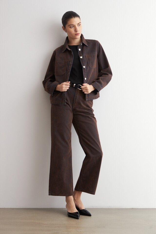 Sobrecamisa de jean simil terciopelo chocolate