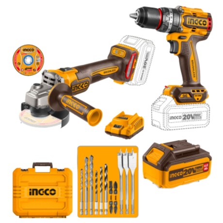 Kit Ingco Taladro + Amoladora angular + accesorios y valija Kit Ingco Taladro + Amoladora angular + accesorios y valija